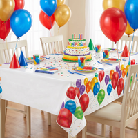 Bulk Balloon Blast Plastic Tablecover 54 inch x102 inch , Border Print (6 per Case)