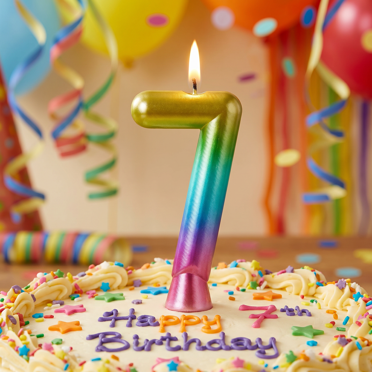 Bulk Rainbow Metallic 7 Birthday Candle  (12 per Case)