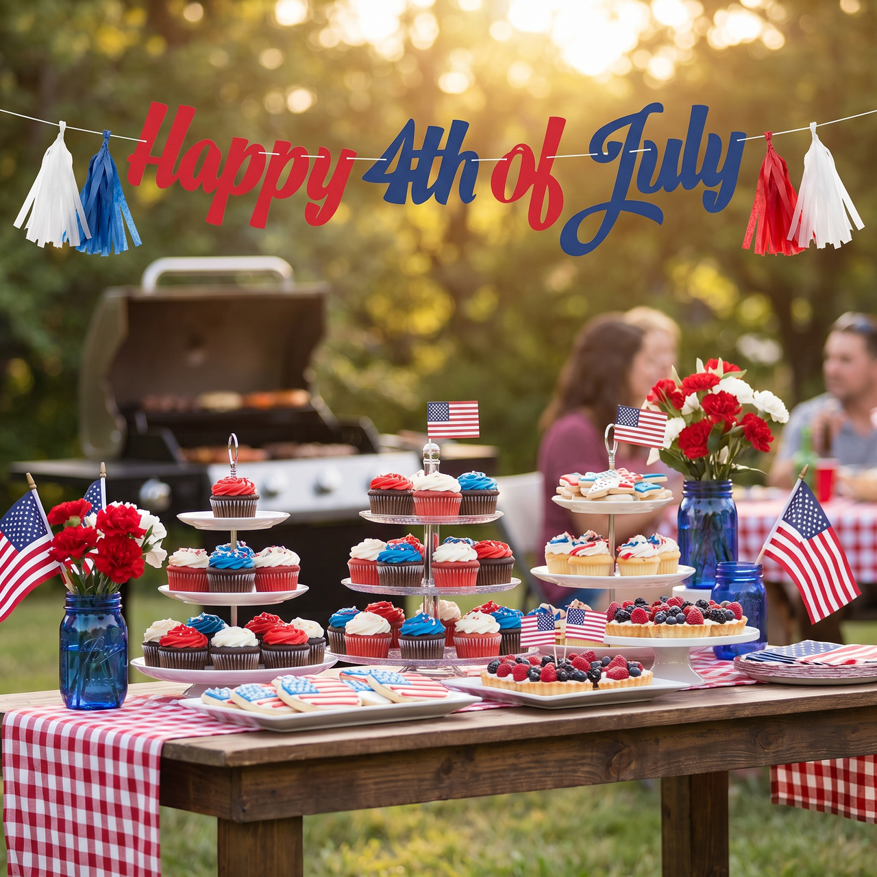 Bulk Patriotic Cardstock Banner w/ Tissue Tassels (Case of 12)