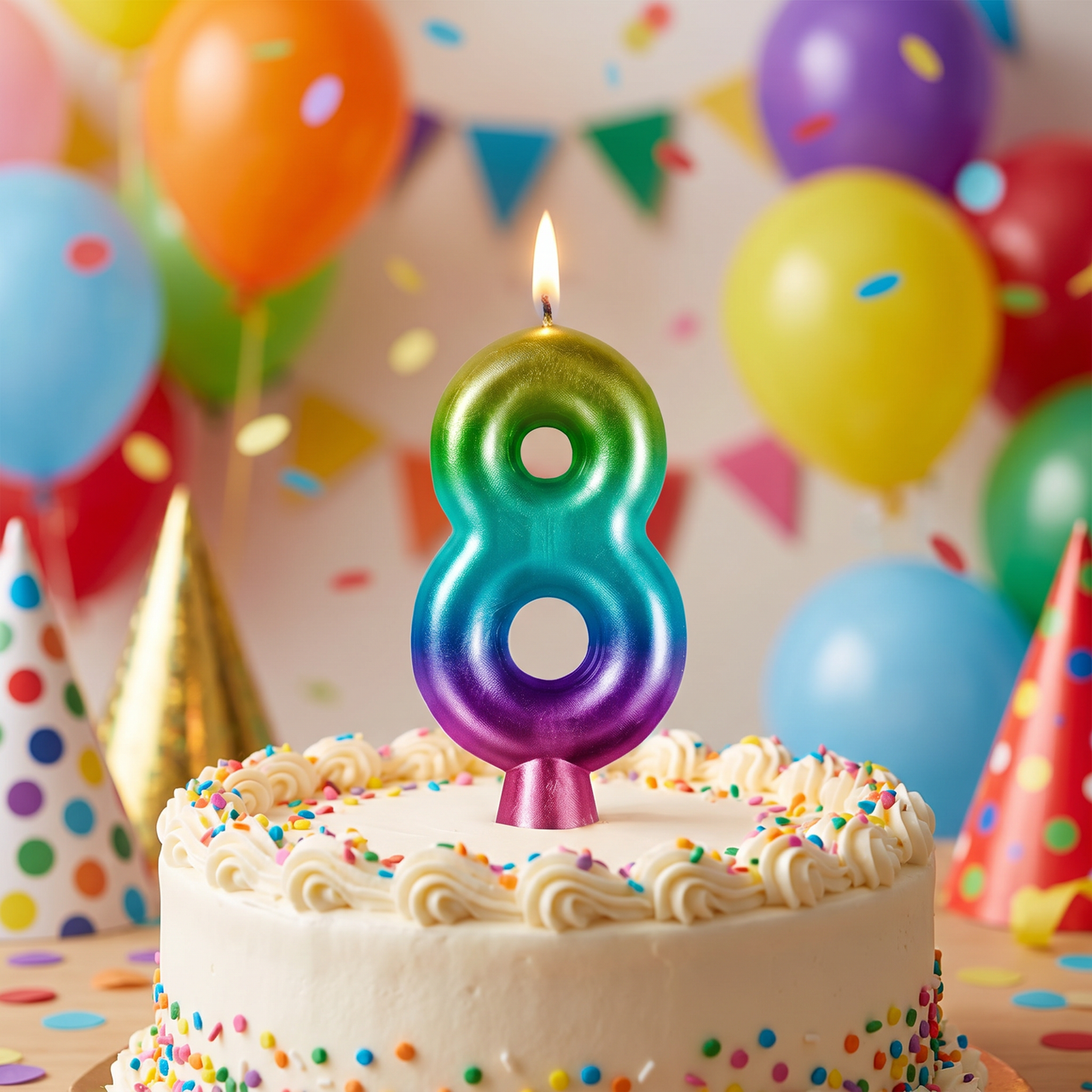 Bulk Rainbow Metallic 8 Birthday Candle  (12 per Case)