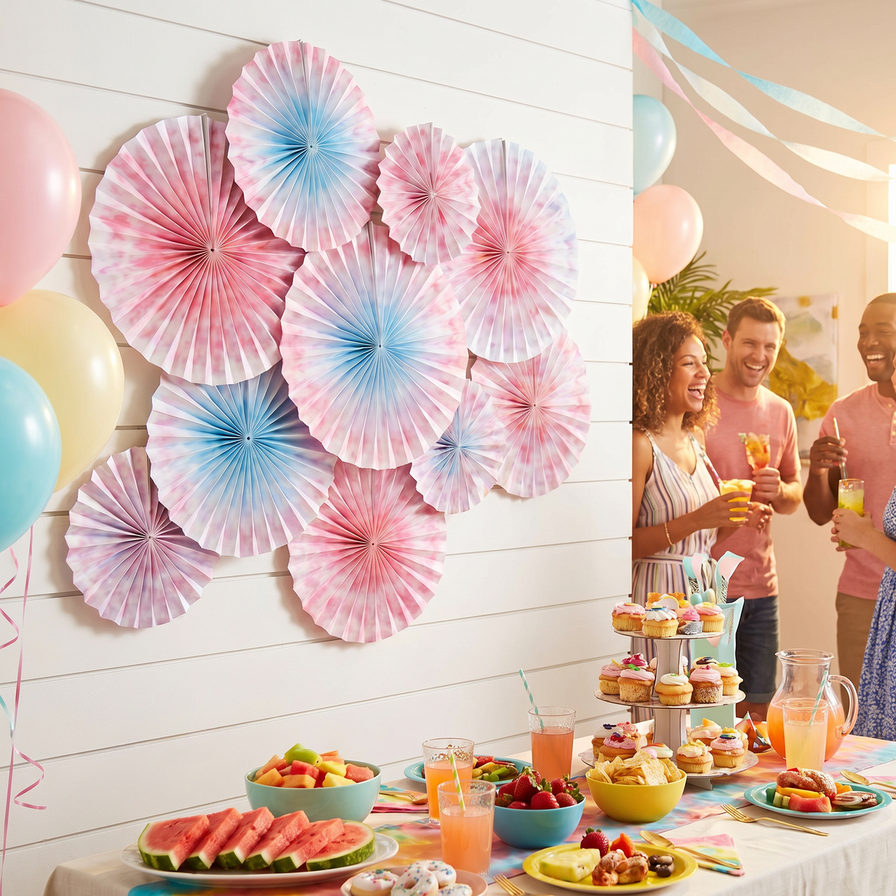 Bulk Tie Dye Party Paper Fans (18 per Case)