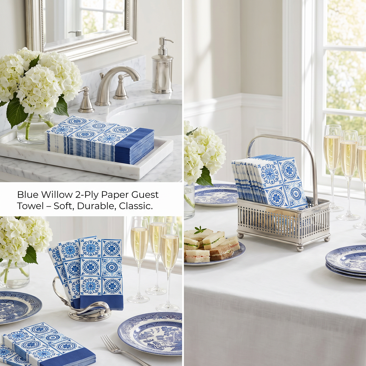 Bulk Blue Willow Guest Towel (192 per Case)