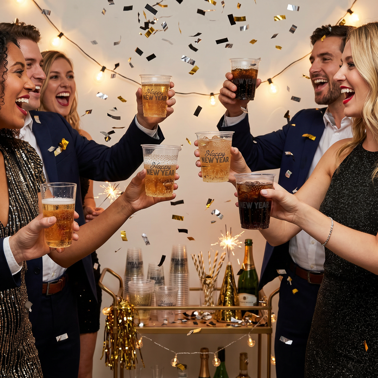 Bulk Happy New Year Plastic Cups (96 per Case)