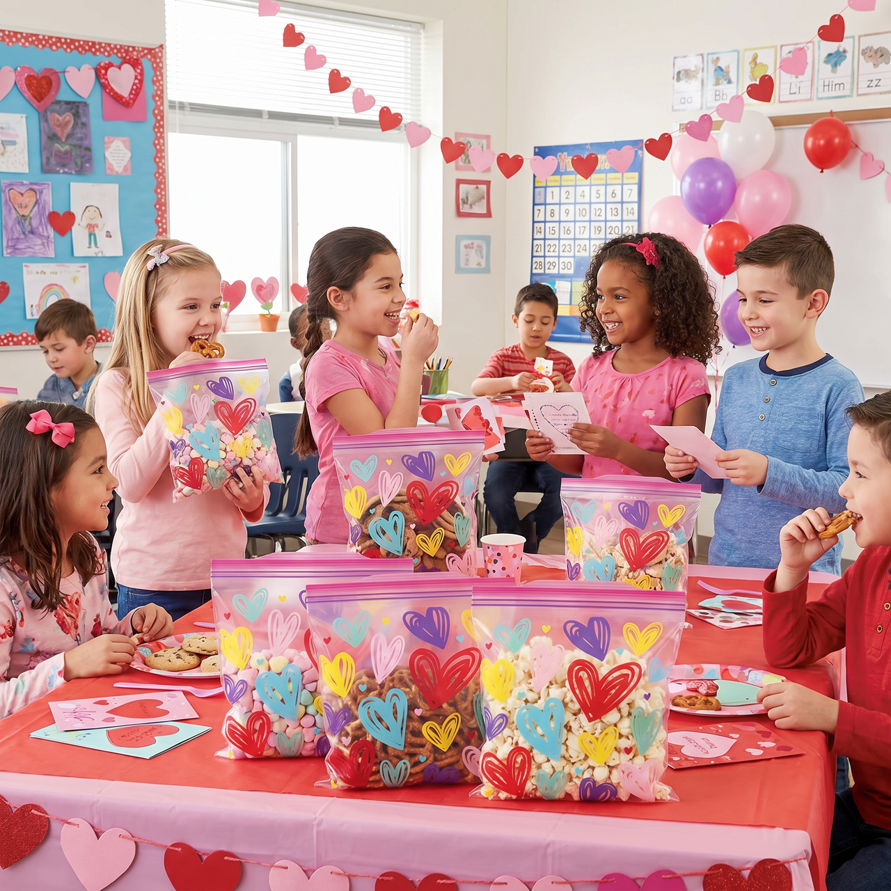 Bulk Multicolor Valentines Sandwich Bags w/ Zipper, (Case of 120)