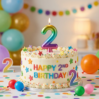 Bulk Rainbow Metallic 2 Birthday Candle  (12 per Case)