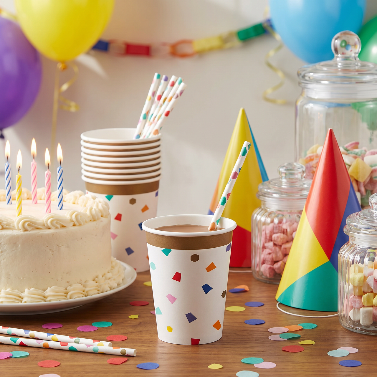 Bulk Birthday Confetti Hot/Cold Paper Cups 9oz. (96 per Case)