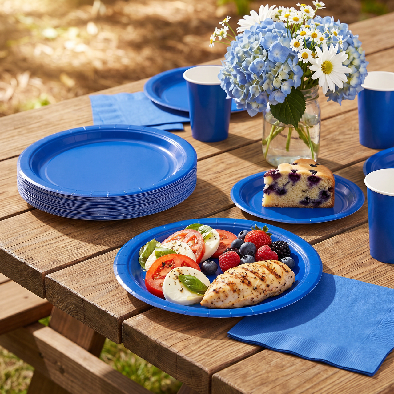 Bulk Cobalt Blue Value Friendly 8.75 inch Paper Dinner Plates (96 per Case)
