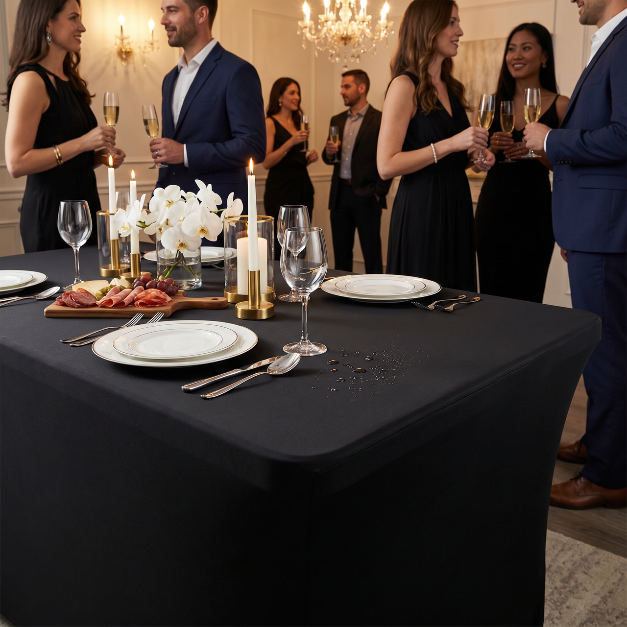 Bulk Black Stay Put Plastic Table Cover 29" x 72" (12 per Case)