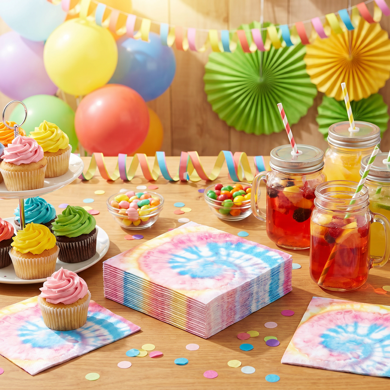 Bulk Tie Dye Party Beverage Napkins (192 per Case)