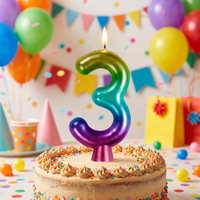 Bulk Rainbow Metallic 3 Birthday Candle  (12 per Case)
