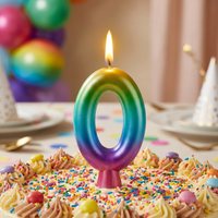 Bulk Rainbow Metallic 0 Birthday Candle  (12 per Case)