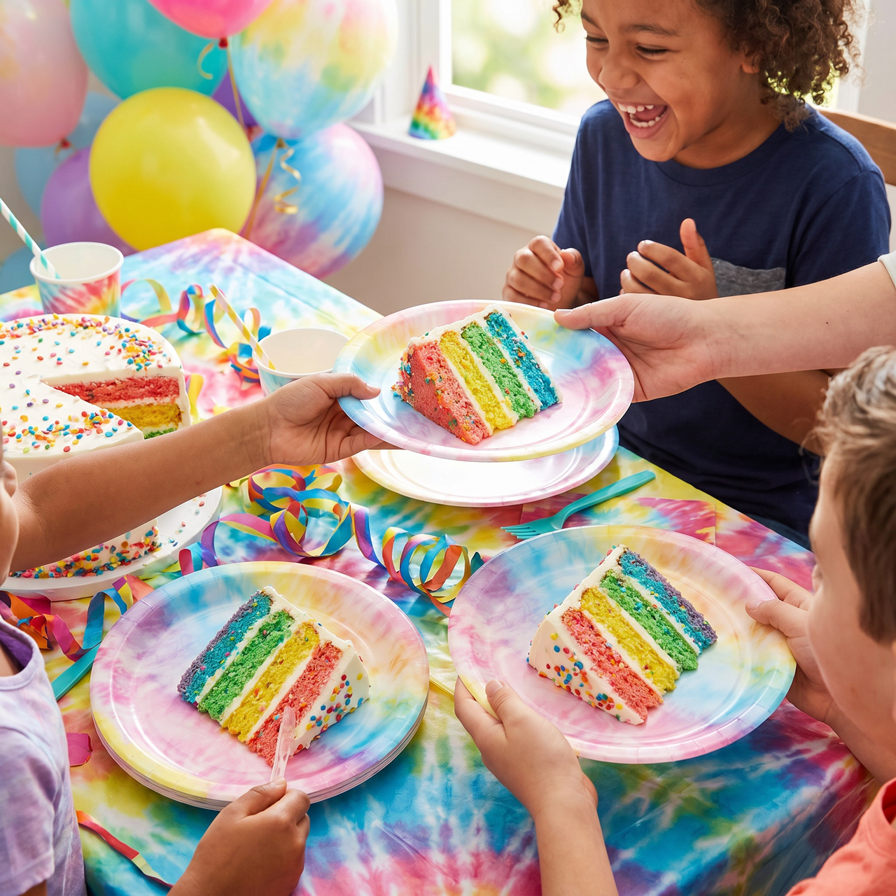 Bulk Tie Dye Party Paper Dessert Plates (96 per Case)