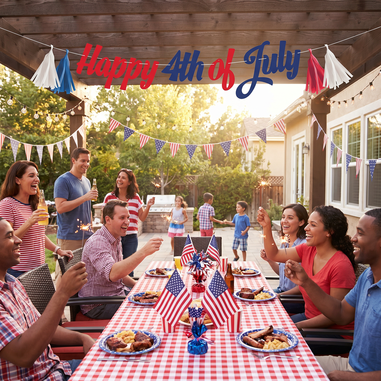 Bulk Patriotic Cardstock Banner w/ Tissue Tassels (Case of 12)