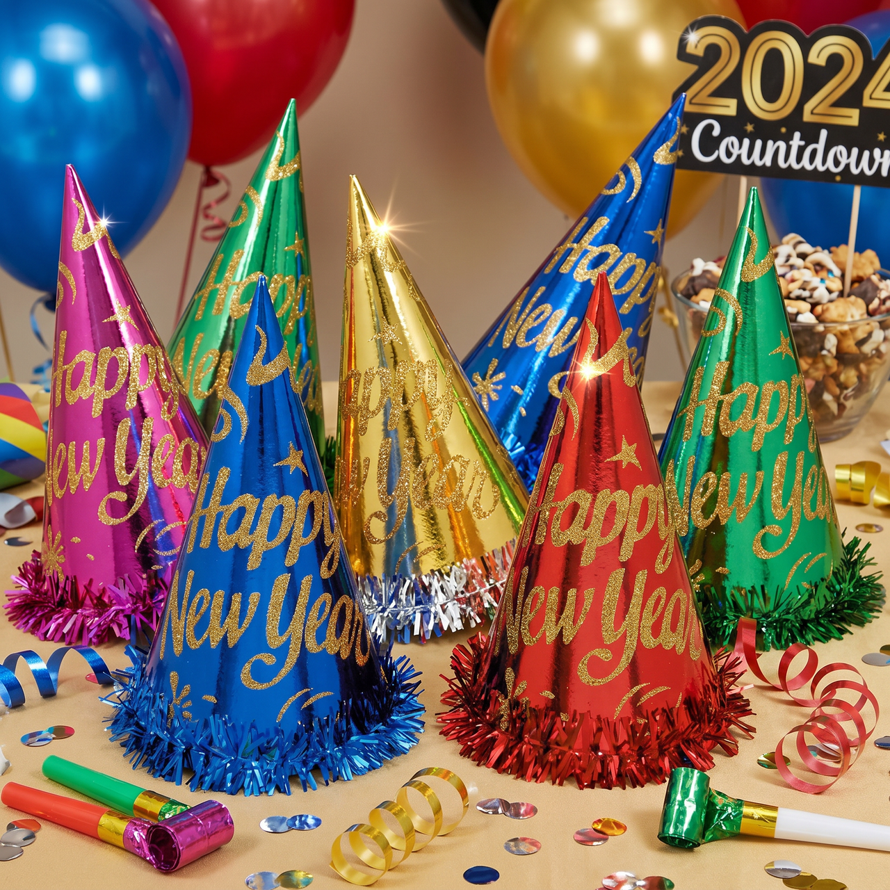 Bulk New Year's Eve Foil Glitter Party Hats (50 per Case)