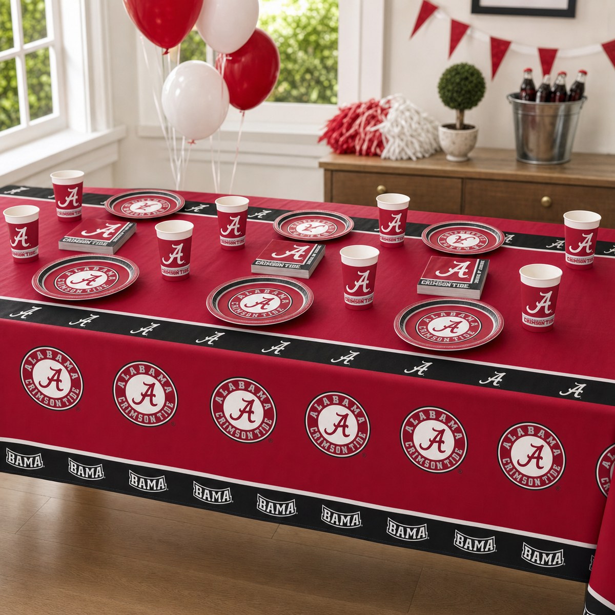 Bulk University of Alabama Crimson Tide Plastic Table Covers (12 per Case)