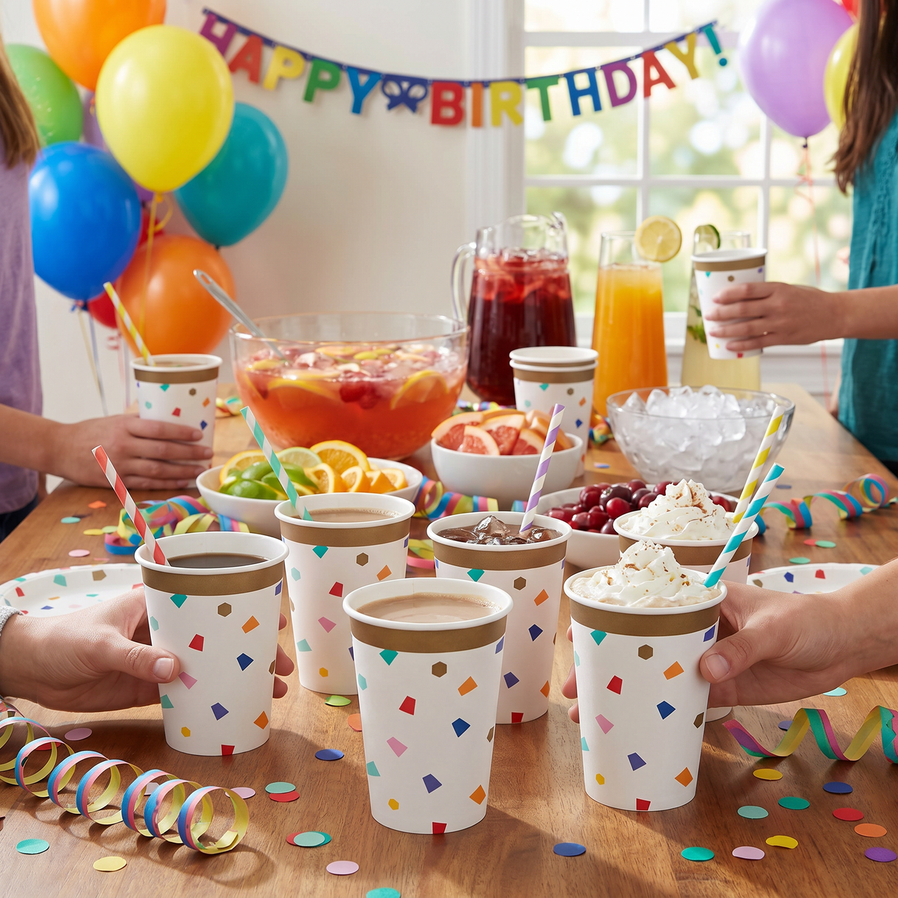 Bulk Birthday Confetti Hot/Cold Paper Cups 9oz. (96 per Case)