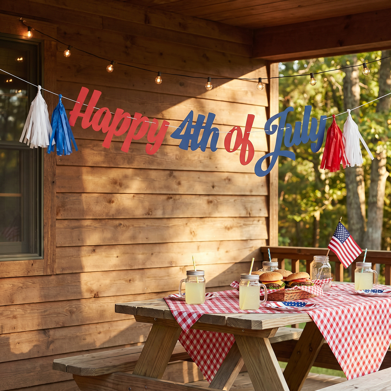 Bulk Patriotic Cardstock Banner w/ Tissue Tassels (Case of 12)