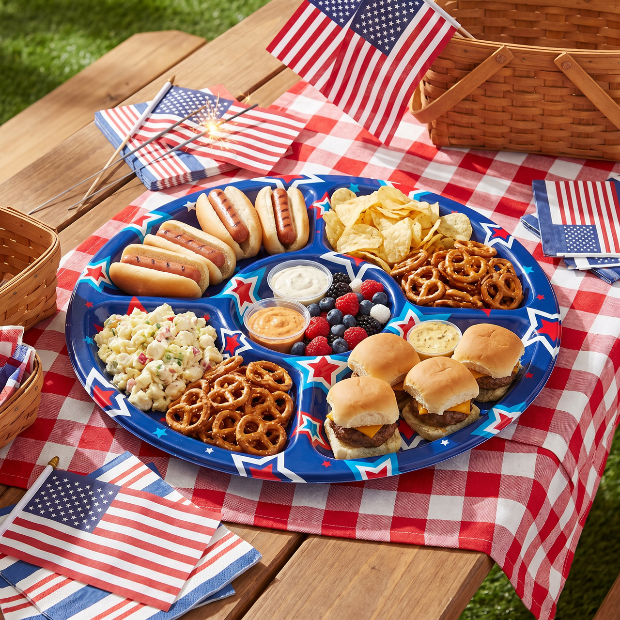 Bulk Patriotic Plastic Compartment Tray (6 per Case)