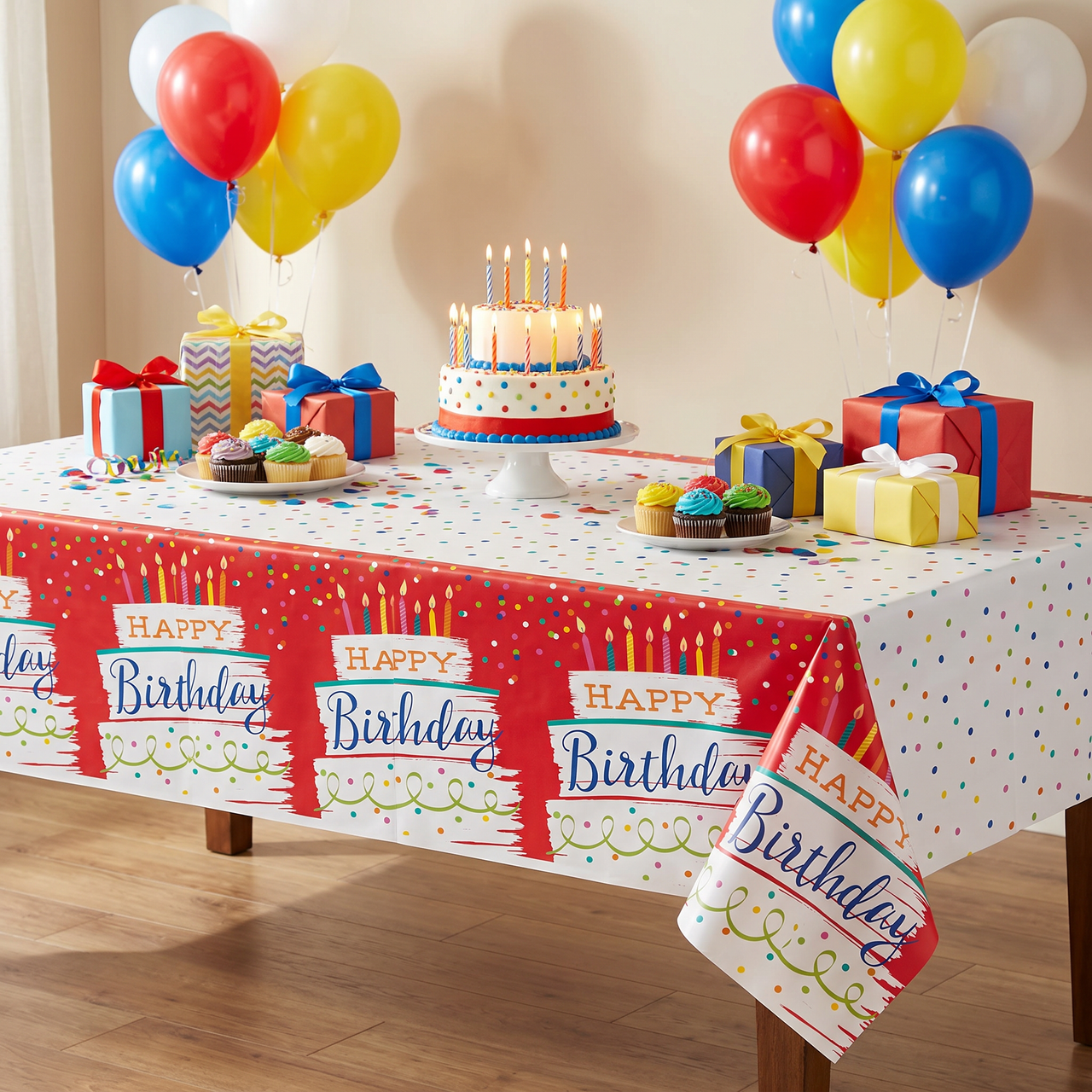 Bulk Festive Cake Happy Birthday Paper Table Covers (6 per Case)