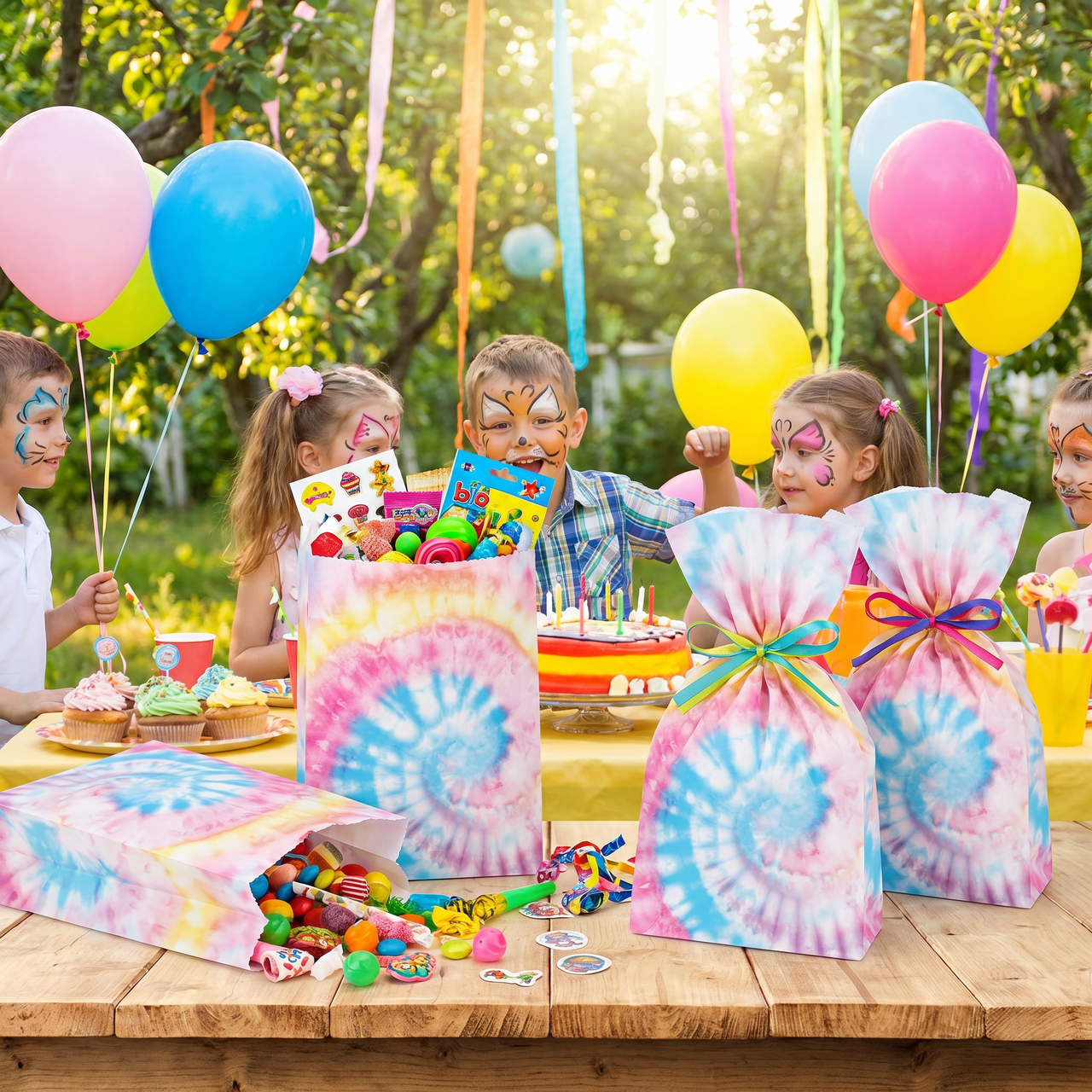 Bulk Tie Dye Party Paper Treat Bags (96 per Case)