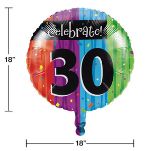 12ct Bulk Milestone Celebrations 30th Metallic Balloon