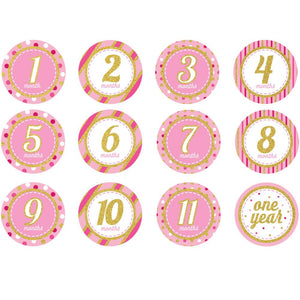 144ct Bulk Baby's Pink Glitter Stickers Months