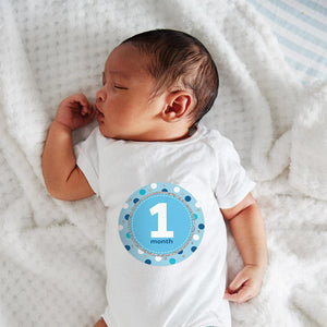 144ct Bulk Baby's Blue Glitter Stickers Months