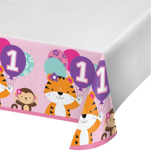 6ct Bulk One Is Fun Girl Plastic Tablecover Border, 54 inch X 102 inch