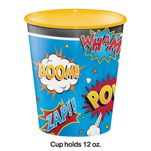 12ct Bulk Superhero Slogans 12 oz Plastic Cups