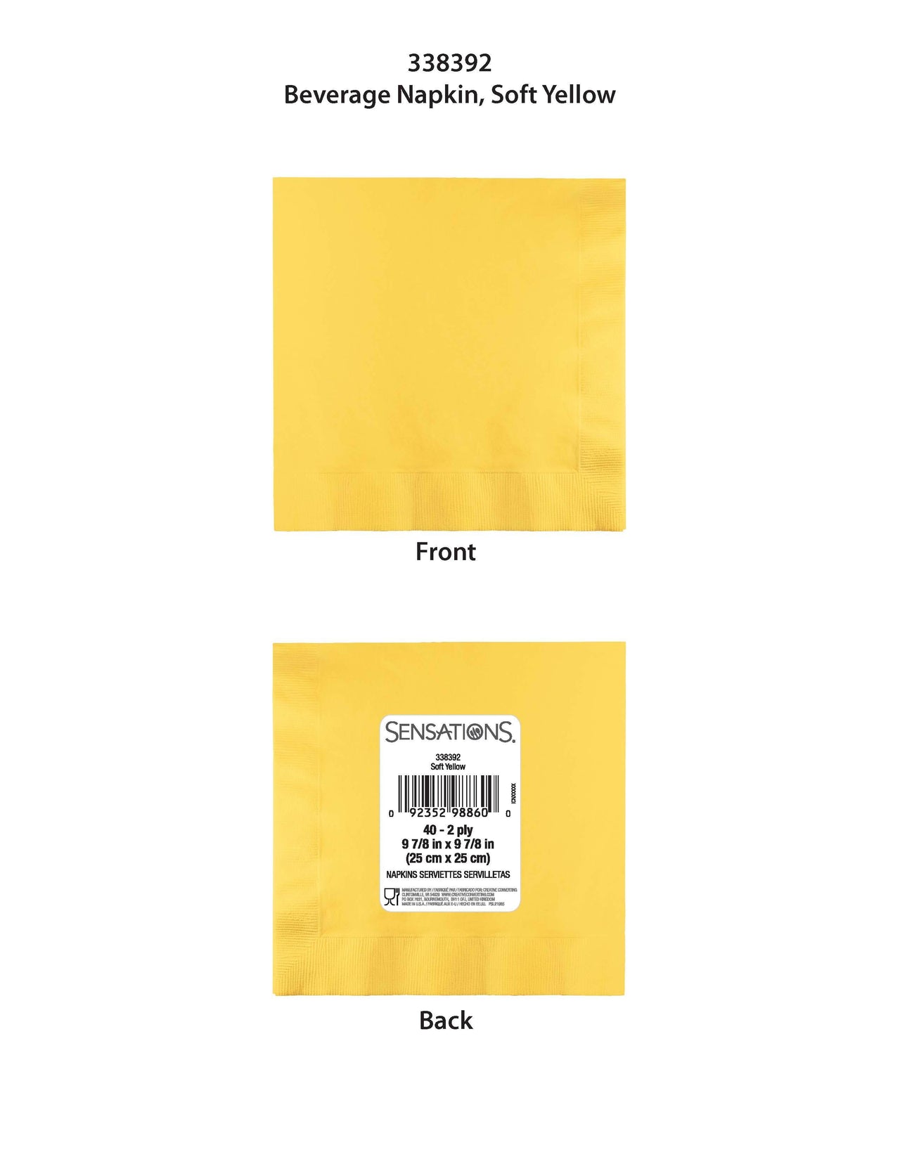 480ct Bulk Soft Yellow 2Ply Beverage Napkin