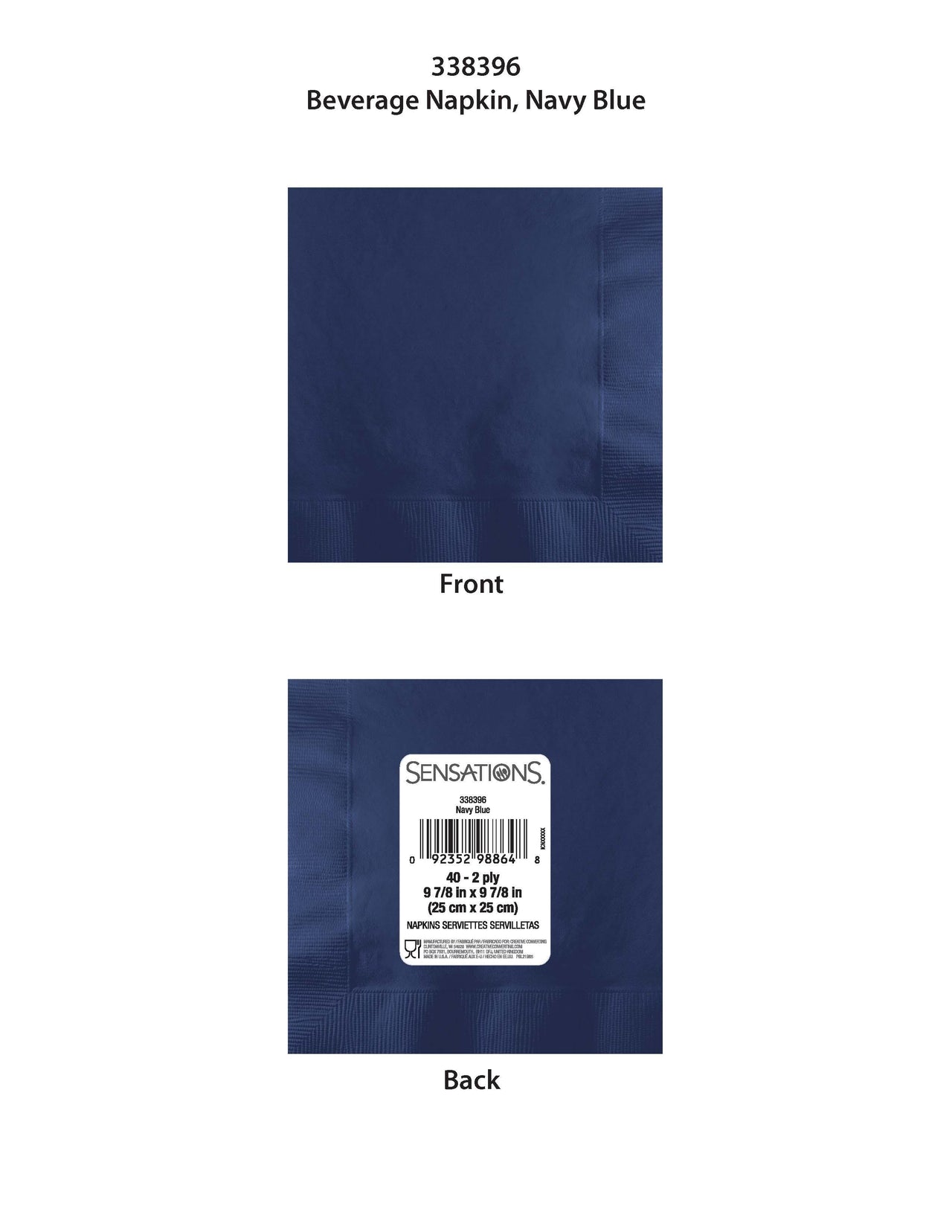 480ct Bulk Navy 2Ply Beverage Napkin