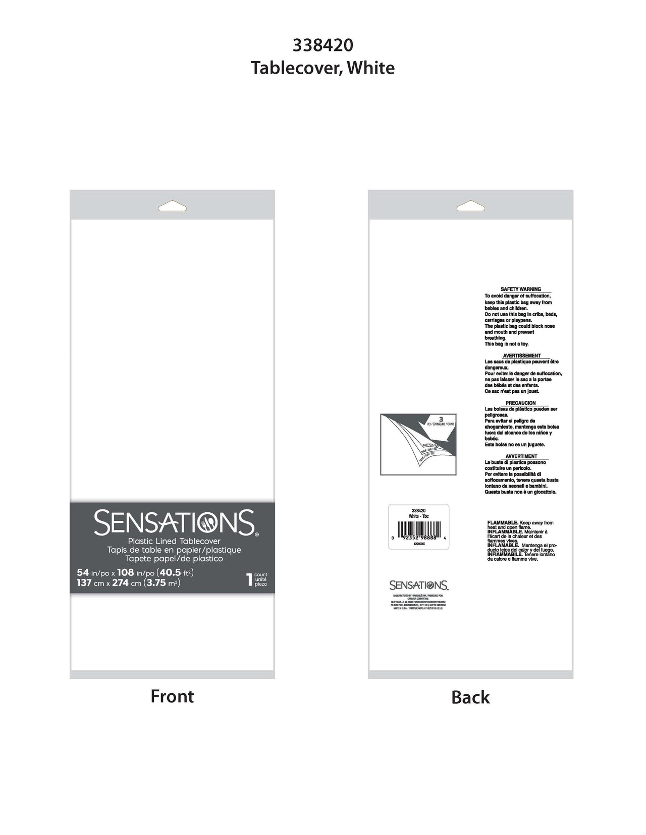 6ct Bulk White Tablecover, 54X108" Paper/Poly