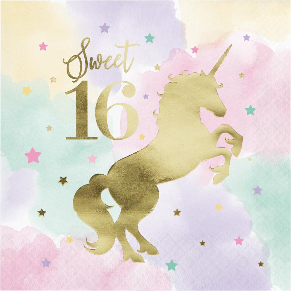 Unicorn Sparkle 16th Birthday Luncheon Napkins (192/Case)