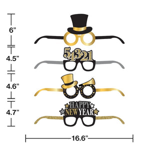 New Year Deluxe Paper Eyeglasses 4 ct - New Years Eve Party Supplies