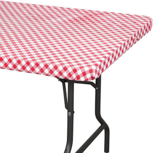12ct Bulk Red and White Gingham 30" x 96" Rectangular Stay Put Plastic tablecover