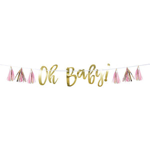 6ct Bulk Pink and Gold Oh Baby Tassel Banners