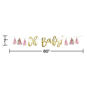 6ct Bulk Pink and Gold Oh Baby Tassel Banners
