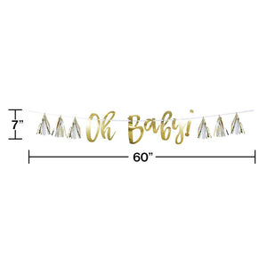 6ct Bulk White and Gold Oh Baby Tassel Banners