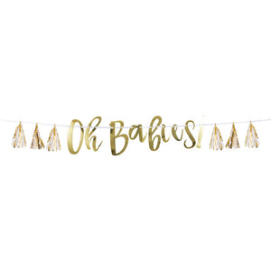 6ct Bulk White and Gold Oh Babies Tassel Banners