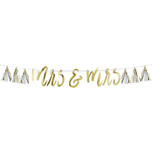 Mrs & Mrs White And Gold Tassel Banner (1/Pkg) by Creative Converting