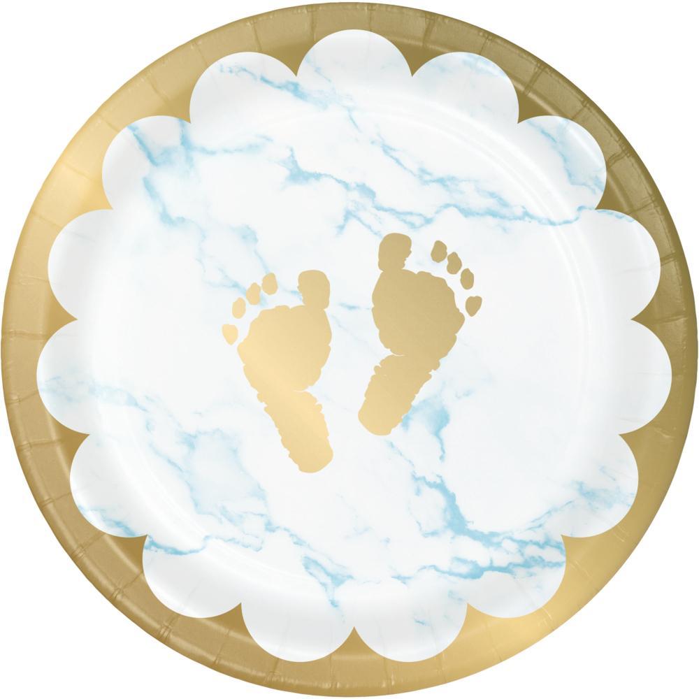 Blue Marble Baby Shower Footprints Dessert Plates, 8 ct Party Supplies by Creative Converting