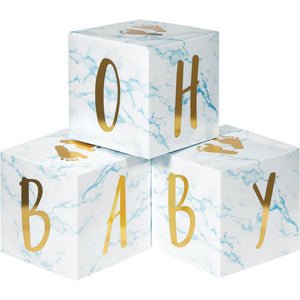 18ct Bulk Blue Marble Baby Shower Oh Baby Blocks Centerpieces