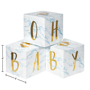 18ct Bulk Blue Marble Baby Shower Oh Baby Blocks Centerpieces