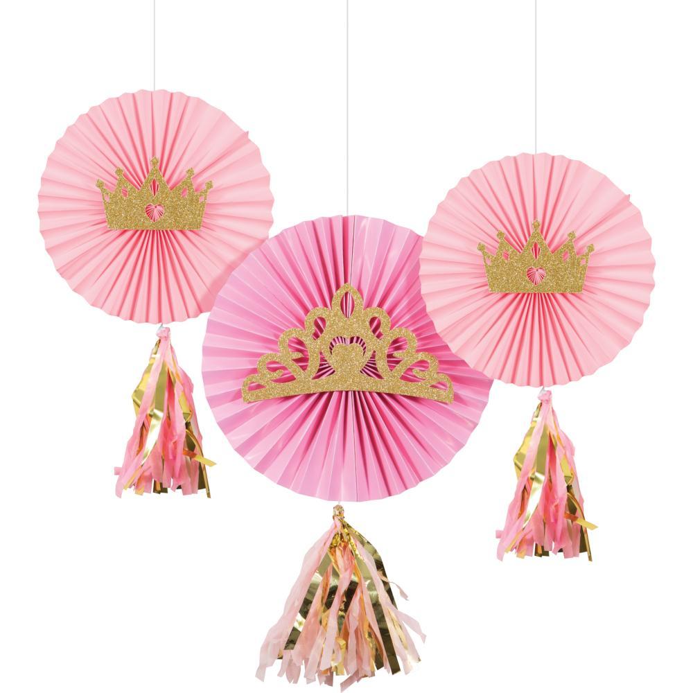 36ct Bulk Princess Hanging Paper Fans with Tassels