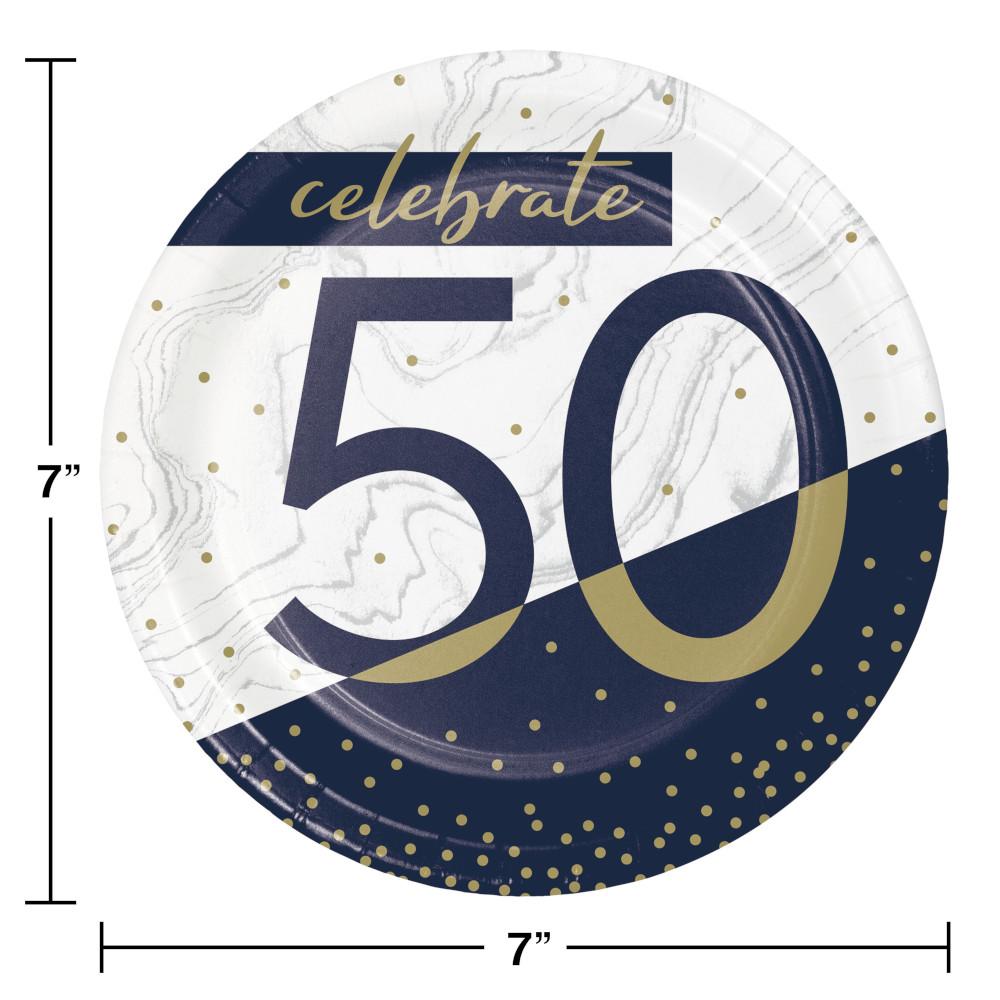 96ct Bulk Navy and Gold 50th Birthday Dessert Plates