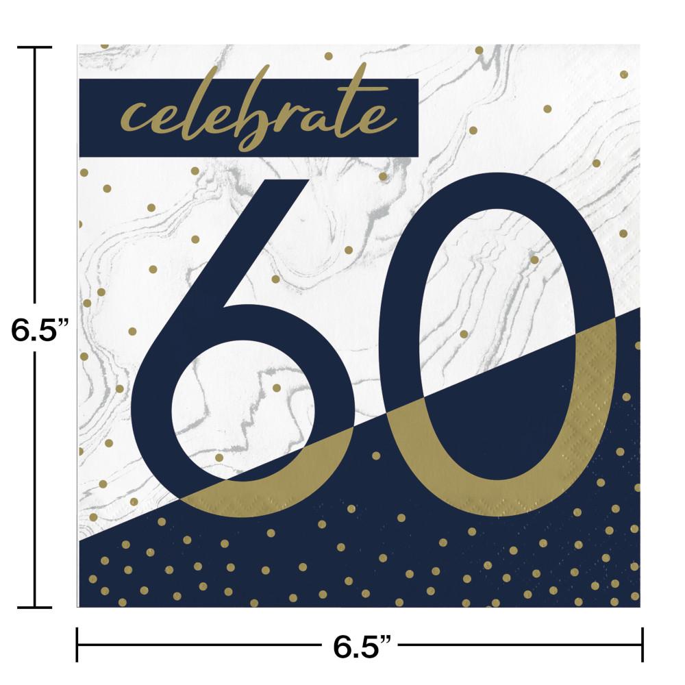 192ct Bulk Navy and Gold 60th Birthday Luncheon Napkins