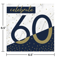 192ct Bulk Navy and Gold 60th Birthday Luncheon Napkins