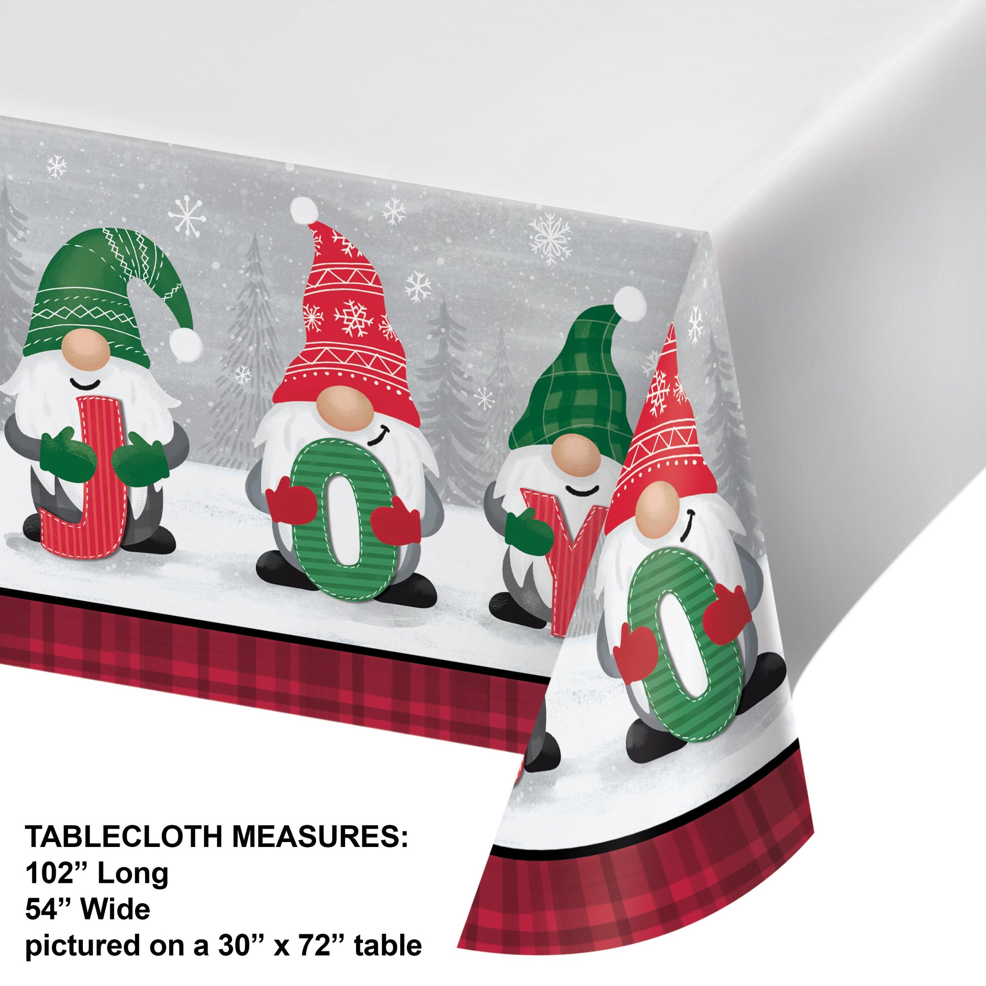 12ct Bulk Holiday Gnomes Paper tablecover 54" x 102"