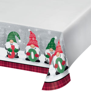 12ct Bulk Holiday Gnomes Paper tablecover 54" x 102"