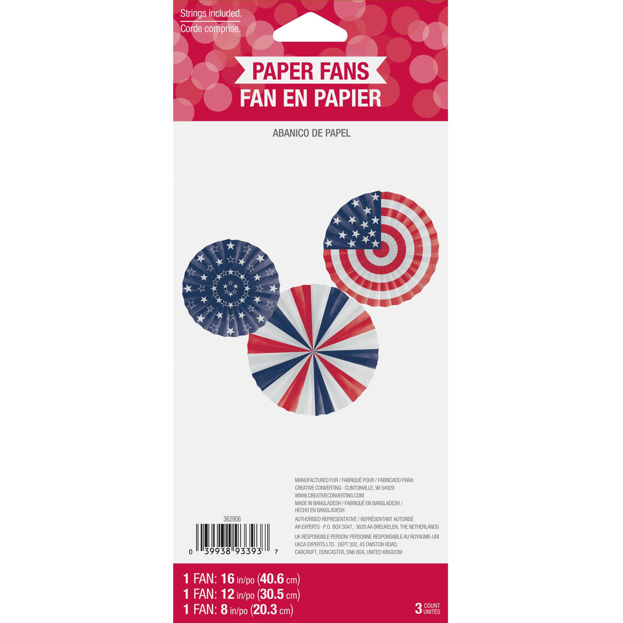 Bulk Case of Patriotic Fans PR 16" 12" 8"